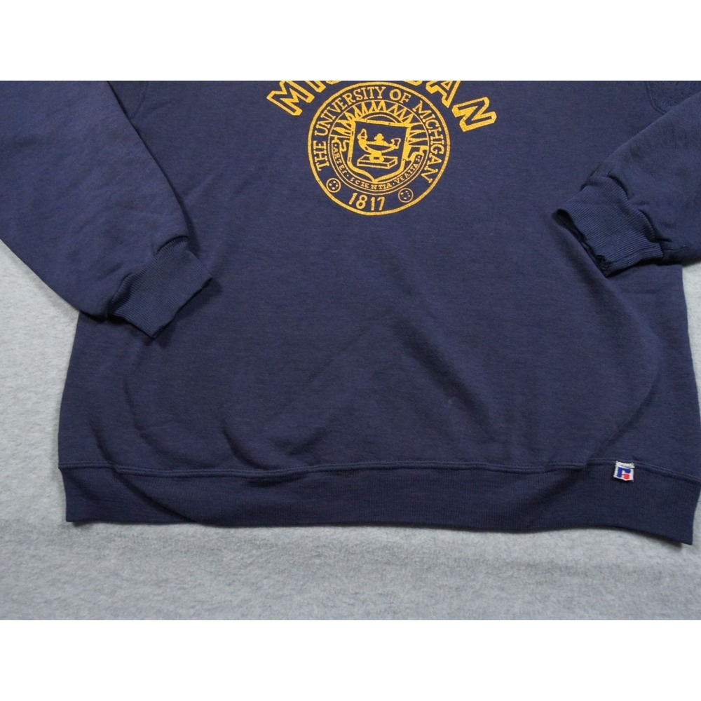 Vintage University of Michigan Sweatshirt Mens Large Blue 80s Crewneck Russell - Picture 4 of 14